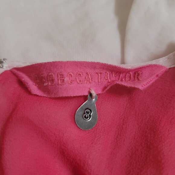 Rebecca Taylor Sleeveless Ivory Peplum Top W/ Sheer Pink Back Detail Size 8 Silk - Picture 2 of 11